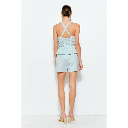 Crisscross Ruched Linen-Blend Romper