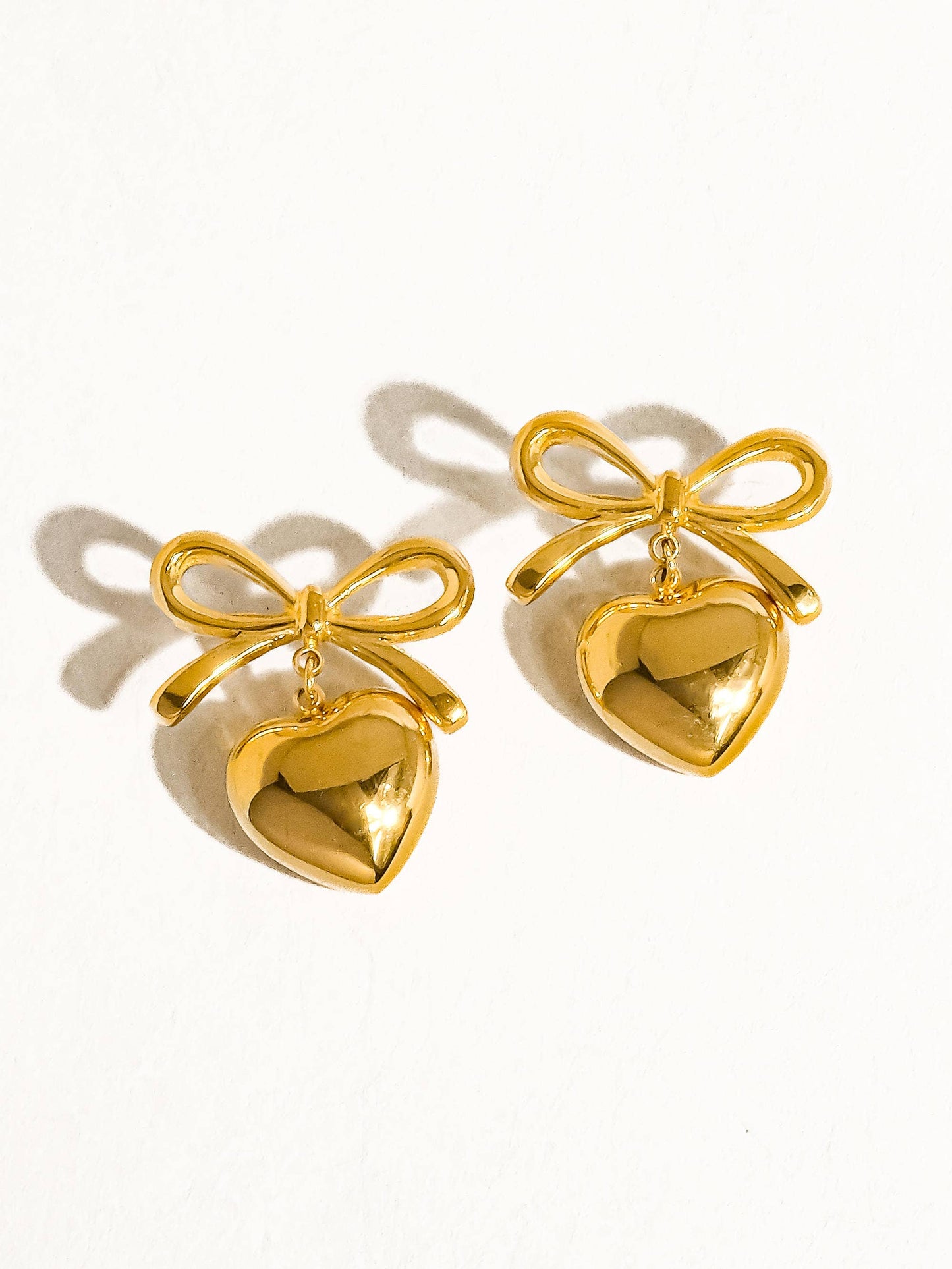 Bow & Heart Shaped 18K Gold Plated Earrings