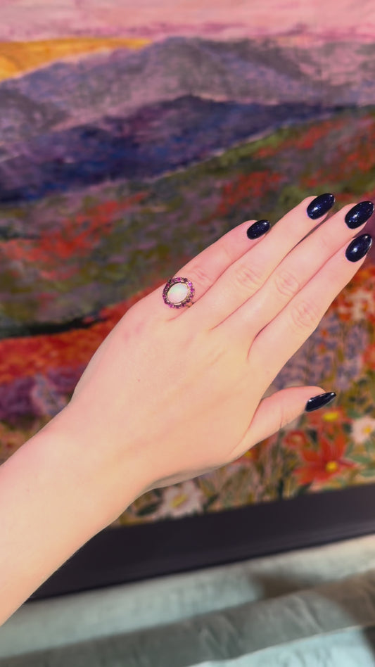 Opal & Ruby 10K Pinky Ring
