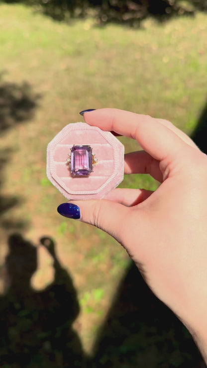 14k Huge Amethyst and Diamond Vintage Cocktail Ring
