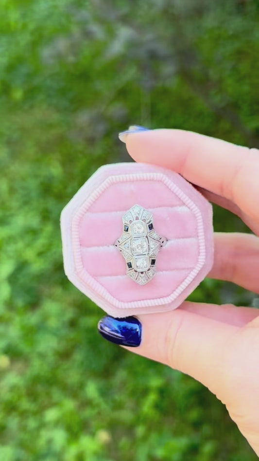 Art Deco Platinum Diamond and Sapphire Ring – Antique Fine Jewelry